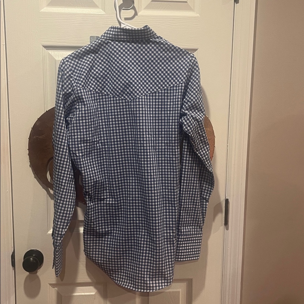 Ely cattleman western  Navy  White Checkered Button Down Shirt ladies Small NWT - Picture 5 of 5